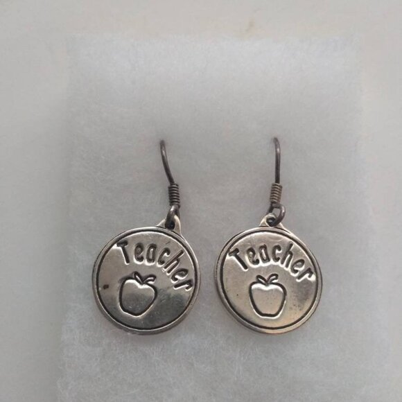Silver Teacher Apple Drop Earrings Vintage Antique jewelry woman wife lady girls - Picture 4 of 10